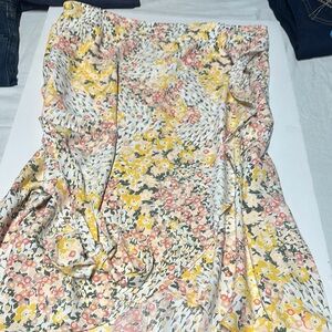 LOFT Yellow and Pink Maxi A-Line Skirt Ruched Resort Wear